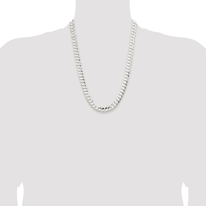 Sterling Silver Rhodium-plated 9.75mm Concave Beveled Curb Chain