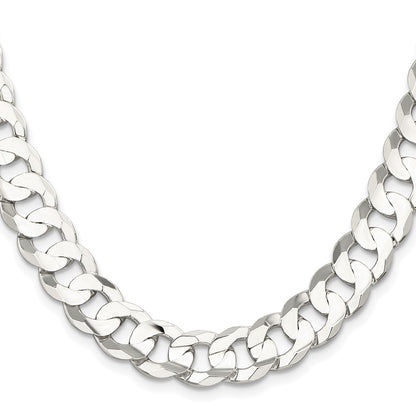 Sterling Silver Rhodium-plated 11.9mm Concave Beveled Curb Chain