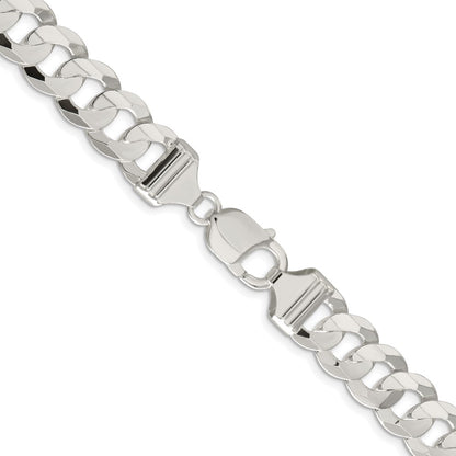 Sterling Silver Rhodium-plated 11.9mm Concave Beveled Curb Chain