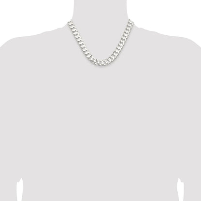 Sterling Silver Rhodium-plated 11.9mm Concave Beveled Curb Chain