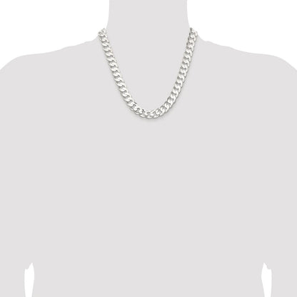 Sterling Silver Rhodium-plated 11.9mm Concave Beveled Curb Chain
