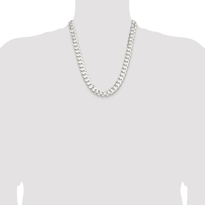 Sterling Silver Rhodium-plated 11.9mm Concave Beveled Curb Chain