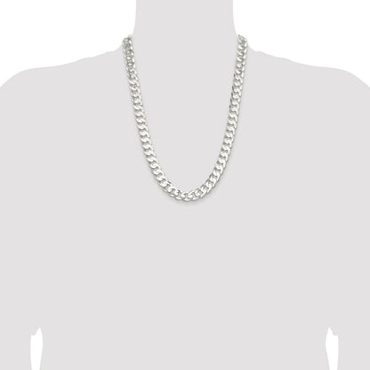 Sterling Silver Rhodium-plated 11.9mm Concave Beveled Curb Chain