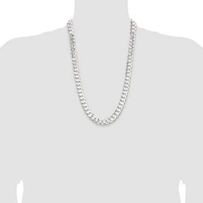 Sterling Silver Rhodium-plated 11.9mm Concave Beveled Curb Chain