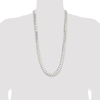 Sterling Silver Rhodium-plated 11.9mm Concave Beveled Curb Chain