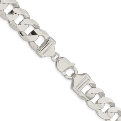 Sterling Silver Rhodium-plated 14.0mm Concave Beveled Curb Chain