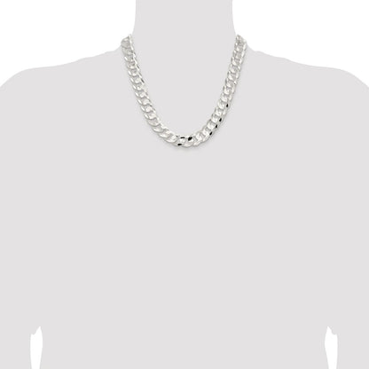 Sterling Silver Rhodium-plated 14.0mm Concave Beveled Curb Chain