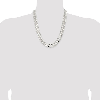 Sterling Silver Rhodium-plated 14.0mm Concave Beveled Curb Chain