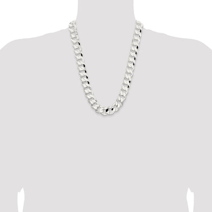 Sterling Silver 15.75mm Concave Beveled Curb Chain