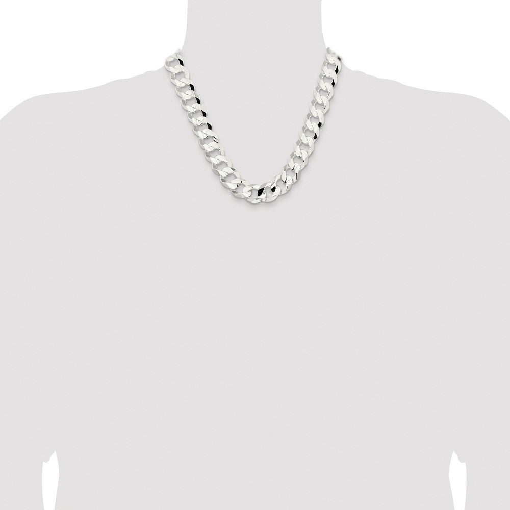 Sterling Silver Rhodium-plated 15.75mm Concave Beveled Curb Chain