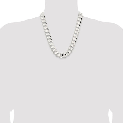 Sterling Silver Rhodium-plated 15.75mm Concave Beveled Curb Chain