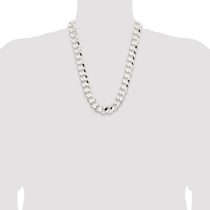 Sterling Silver Rhodium-plated 15.75mm Concave Beveled Curb Chain