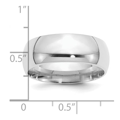 Sterling Silver Rhodium-plated 8mm Comfort Fit Size 8 Band