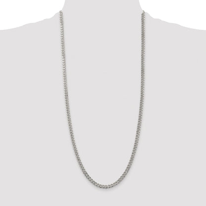 Sterling Silver Rhodium-plated 4.5mm Pave Curb Chain