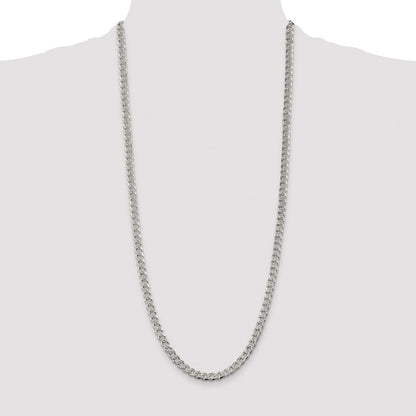 Sterling Silver Rhodium-plated 5.5mm Pave Curb Chain