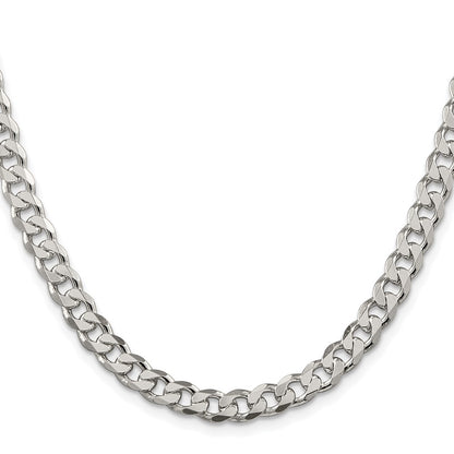 Sterling Silver Rhodium-plated 7mm Pav Curb Chain
