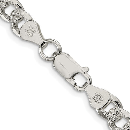Sterling Silver Rhodium-plated 7mm Pav Curb Chain