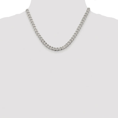 Sterling Silver Rhodium-plated 7mm Pav Curb Chain
