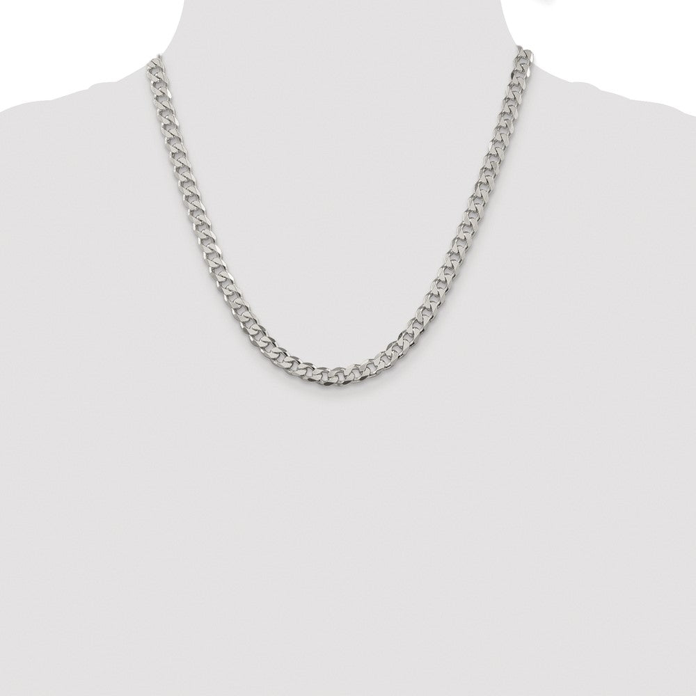 Sterling Silver Rhodium-plated 7mm Pav Curb Chain