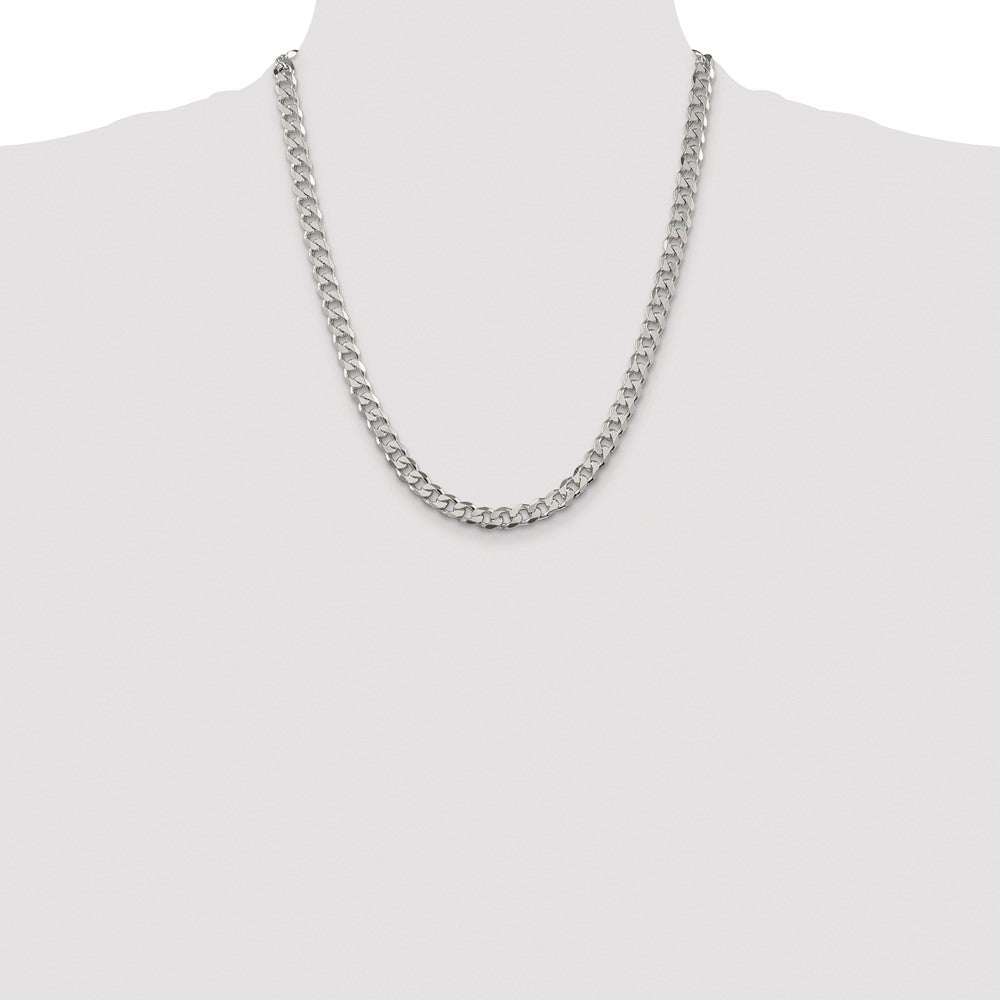 Sterling Silver Rhodium-plated 7mm Pav Curb Chain