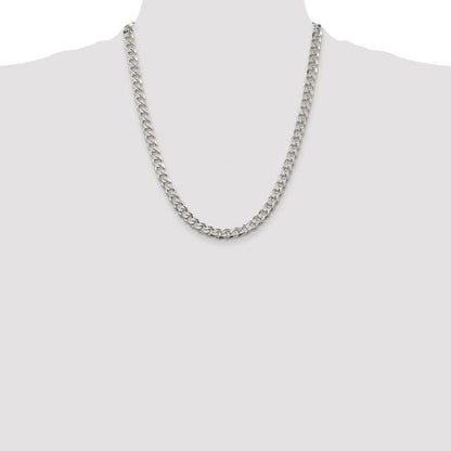 Sterling Silver Rhodium-plated 7mm Pav Curb Chain
