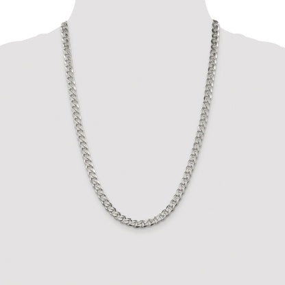 Sterling Silver Rhodium-plated 7mm Pav Curb Chain