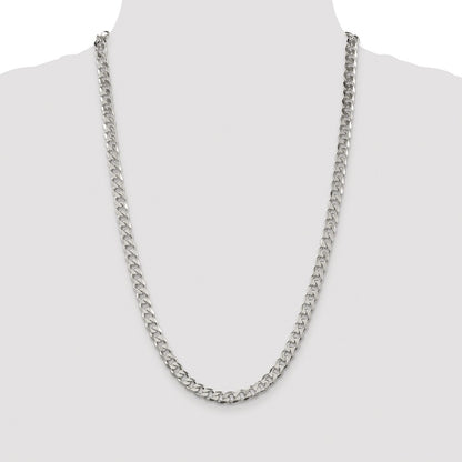 Sterling Silver Rhodium-plated 7mm Pav Curb Chain