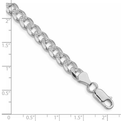 Sterling Silver Rhodium-plated 7mm Pav Curb Chain