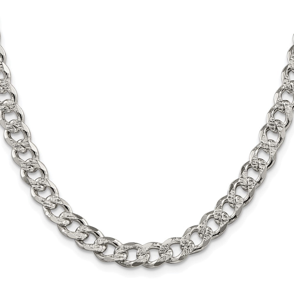 Sterling Silver Rhodium-plated 7.5mm Pav Curb Chain