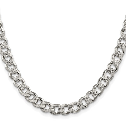 Sterling Silver Rhodium-plated 7.5mm Pav Curb Chain