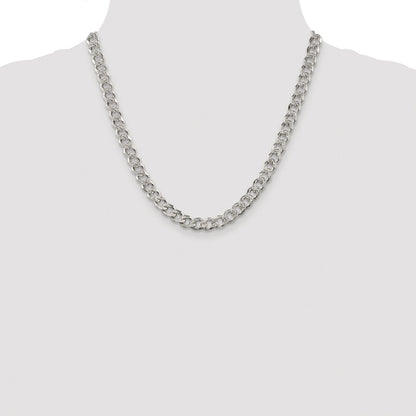 Sterling Silver Rhodium-plated 7.5mm Pav Curb Chain