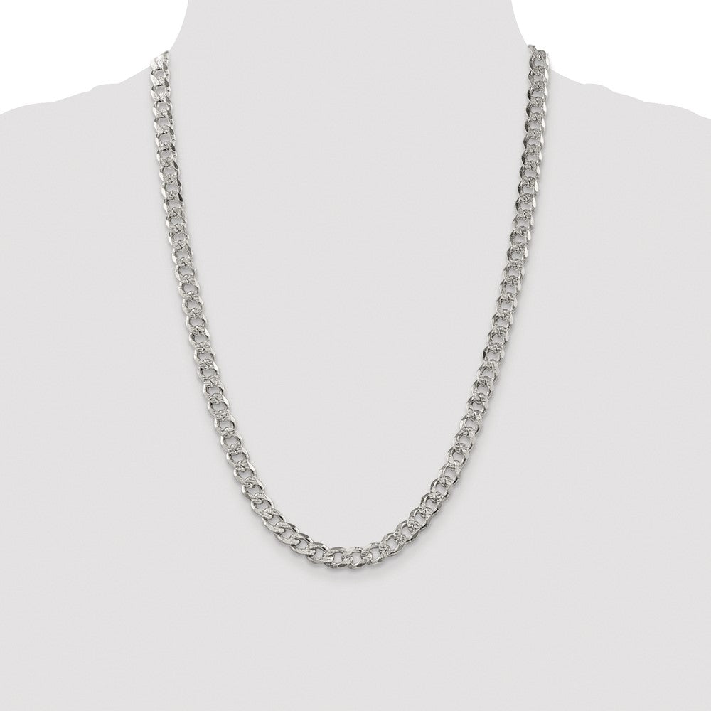 Sterling Silver Rhodium-plated 7.5mm Pav Curb Chain