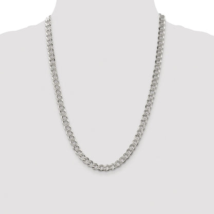 Sterling Silver Rhodium-plated 7.5mm Pav Curb Chain