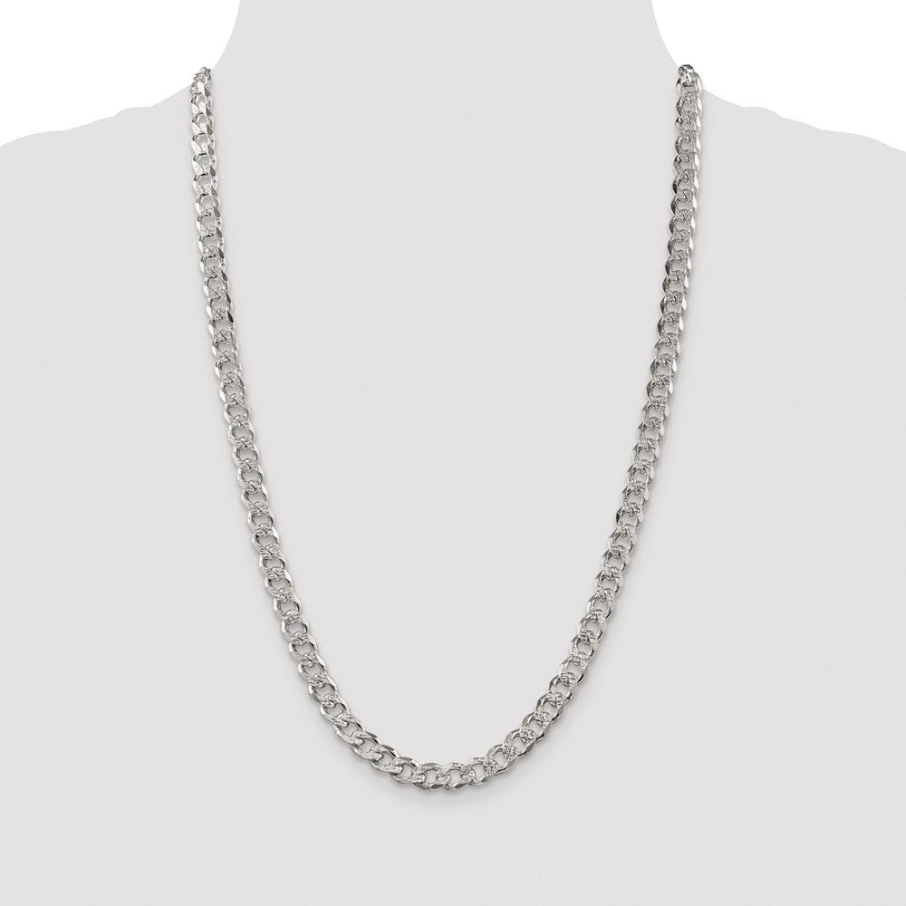 Sterling Silver Rhodium-plated 7.5mm Pav Curb Chain