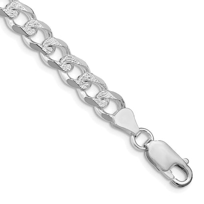 Sterling Silver Rhodium-plated 7.5mm Pav Curb Chain