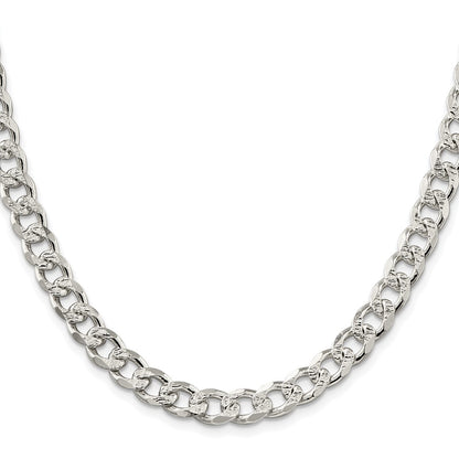 Sterling Silver Rhodium-plated 8.3mm Pav Curb Chain