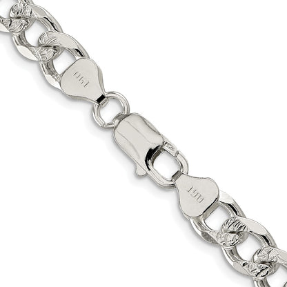 Sterling Silver Rhodium-plated 8.3mm Pav Curb Chain