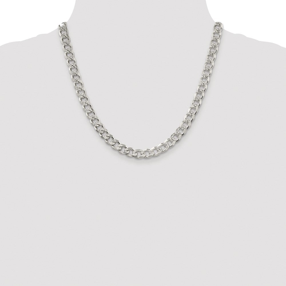 Sterling Silver Rhodium-plated 8.3mm Pav Curb Chain