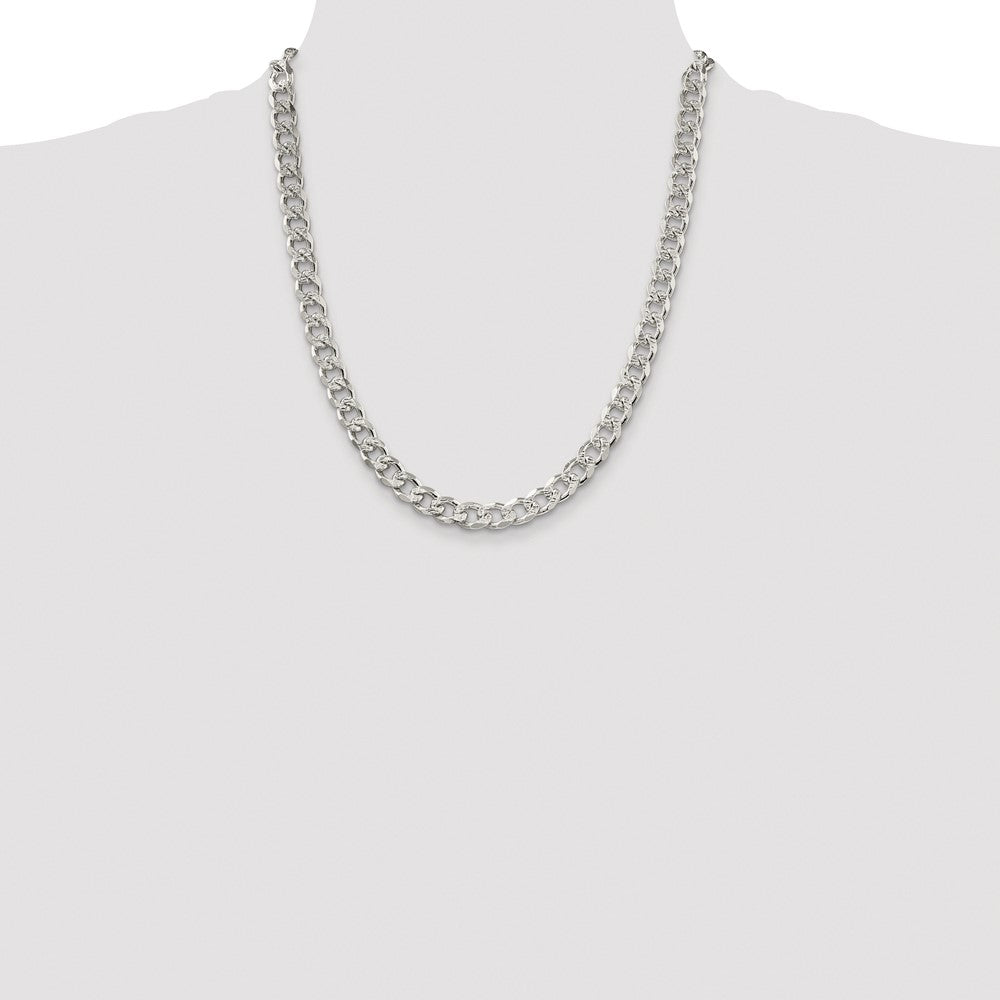 Sterling Silver Rhodium-plated 8.3mm Pav Curb Chain