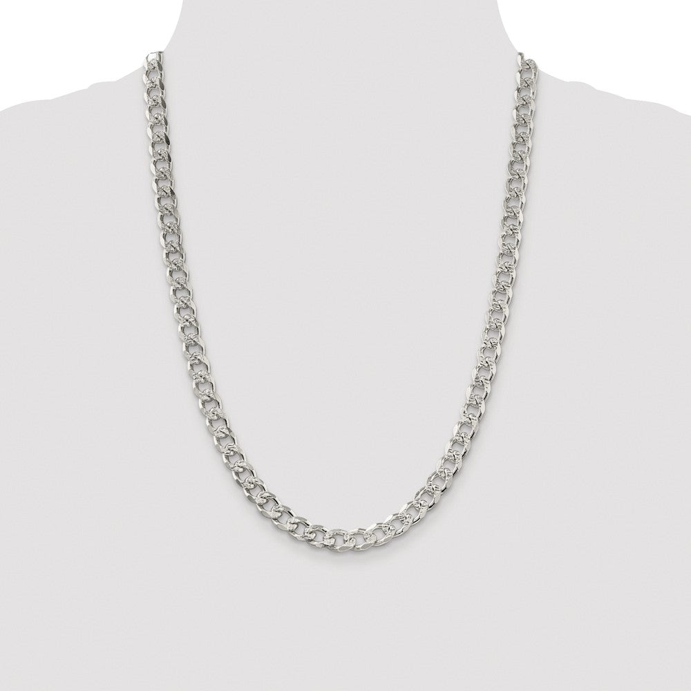 Sterling Silver Rhodium-plated 8.3mm Pav Curb Chain