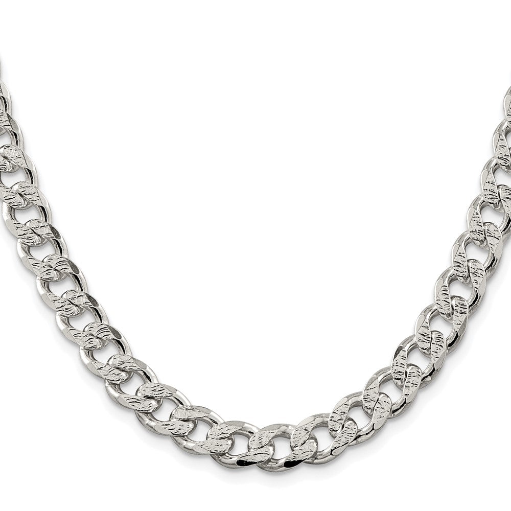 Sterling Silver Rhodium-plated 9.3mm Pav Curb Chain