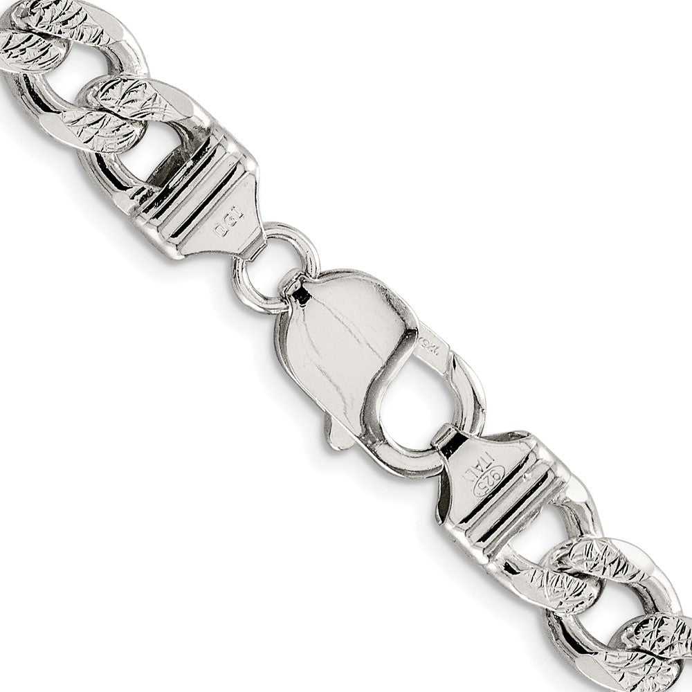 Sterling Silver Rhodium-plated 9.3mm Pav Curb Chain