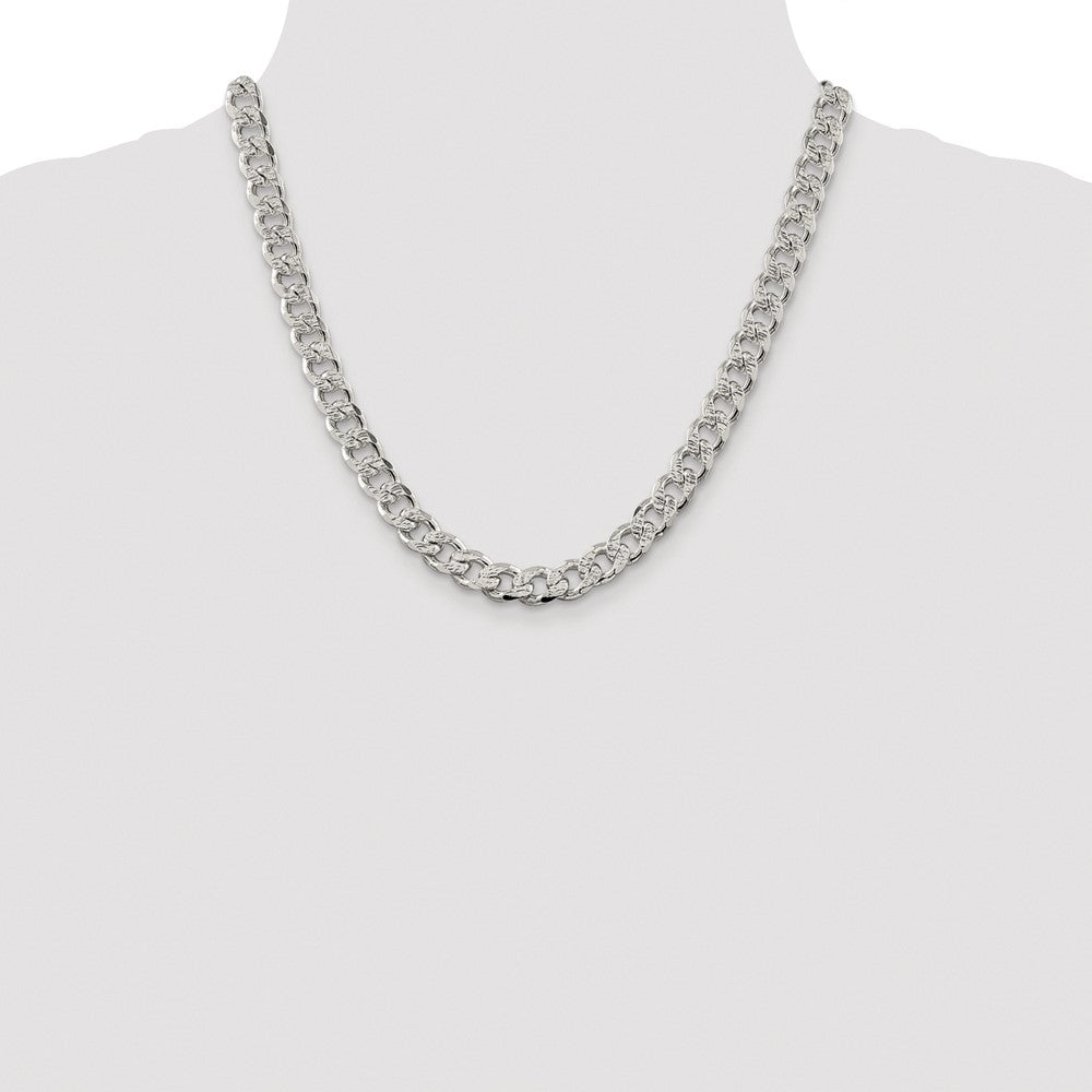 Sterling Silver Rhodium-plated 9.3mm Pav Curb Chain