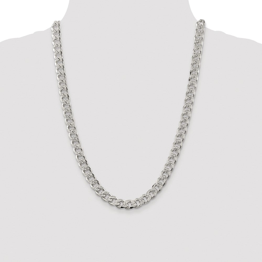 Sterling Silver Rhodium-plated 9.3mm Pav Curb Chain
