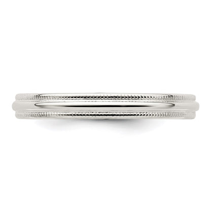 Sterling Silver Rhodium-plated 3mm Comfort Fit Milgrain Size 7 Band