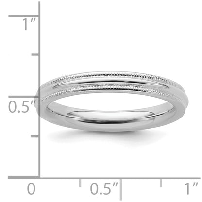Sterling Silver Rhodium-plated 3mm Comfort Fit Milgrain Size 6 Band