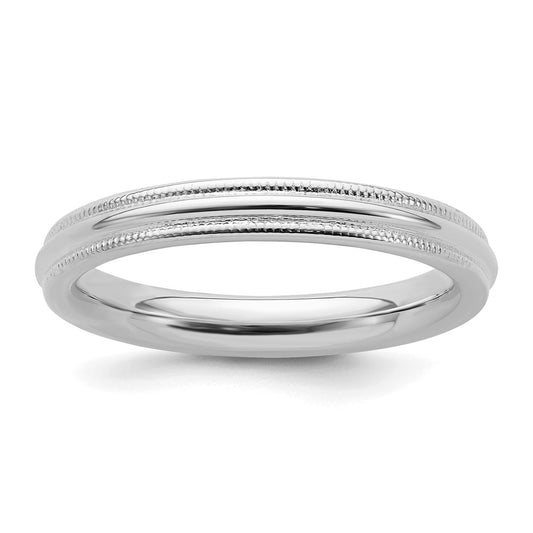 Sterling Silver Rhodium-plated 3mm Comfort Fit Milgrain Size 7 Band