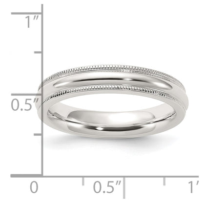 Sterling Silver 4mm Comfort Fit Half Round Milgrain Size 10.5 Band