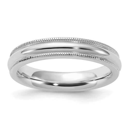 Sterling Silver Rhodium-plated 4mm Comfort Fit Milgrain Size 9 Band