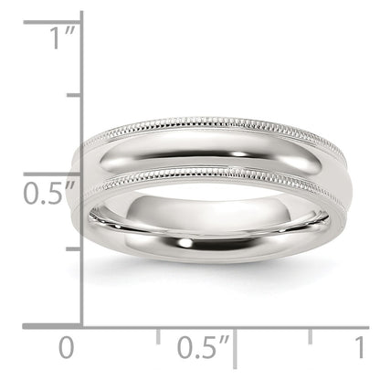Sterling Silver 5mm Comfort Fit Half Round Milgrain Size 7.5 Band
